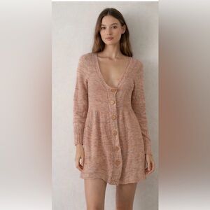 Anthropologie Sleeping on Snow mohair blend pink/peach/blush cardigan dress